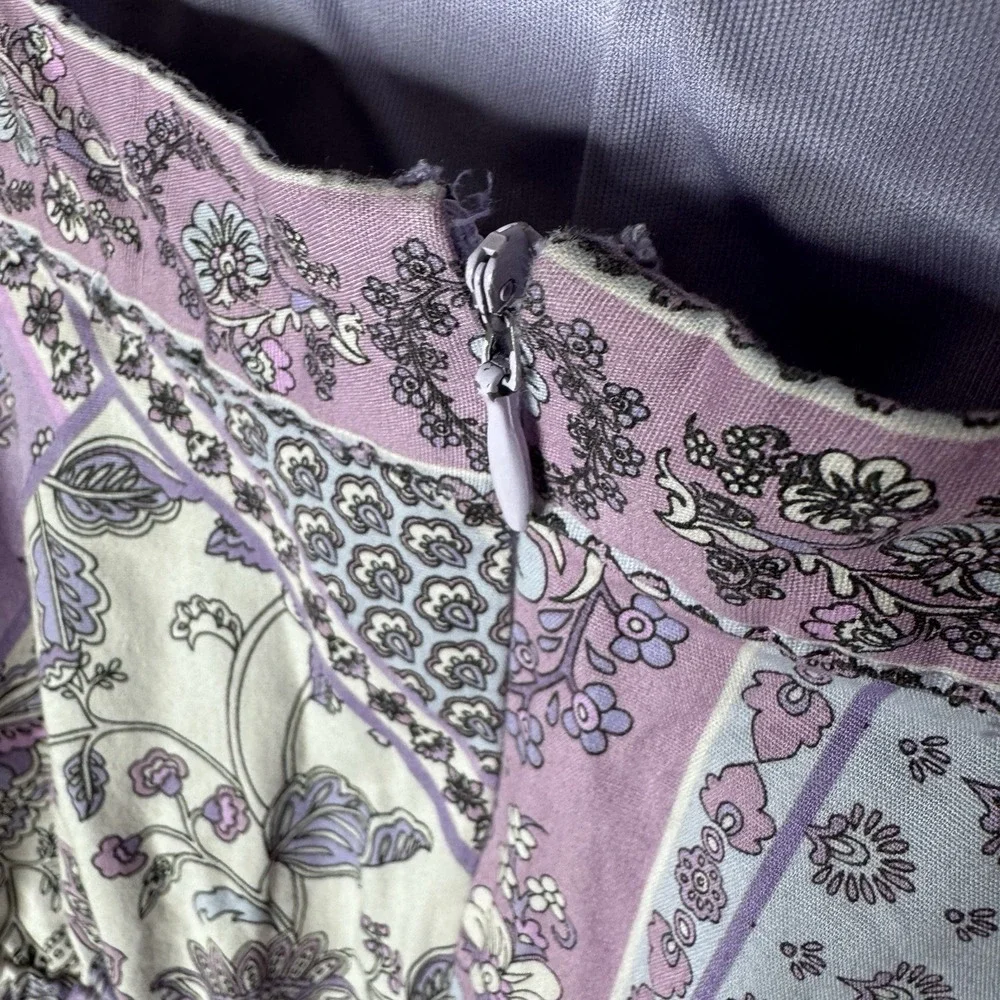 Laundry Shelli Segal Maxi Dress Sz 8 Purple Patchwork Cottage Boho Festival